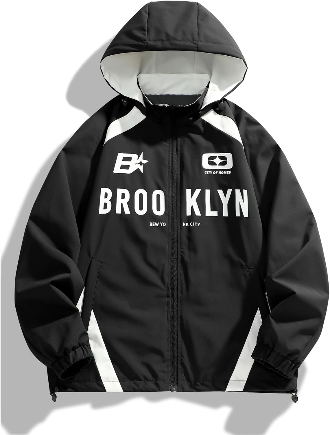 Men's hooded windbreaker jacket, zipper sports printed top, casual jacket