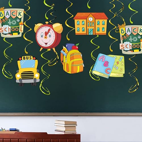 Miniatura 3 de Decoraciones de remolinos colgantes de dibujos animados para la temporada de regreso a la escuela, serpentinas con purpurina para fiesta de regreso