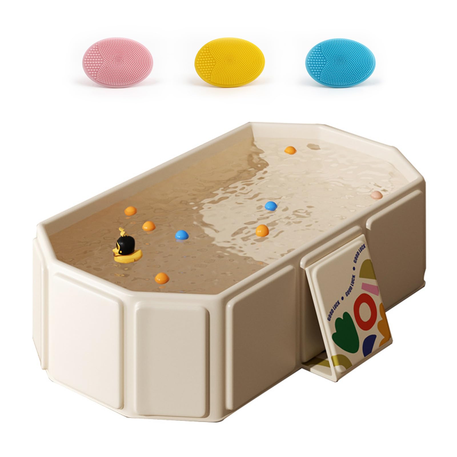 Bañera Plegable, Bañera Independiente Portatil Lavabo de Ducha Portátil Integrado con 3 Cepillos de Silicona Antideslizante Tapón hermético Piscina Infantil Plegable 75x70x20 cm