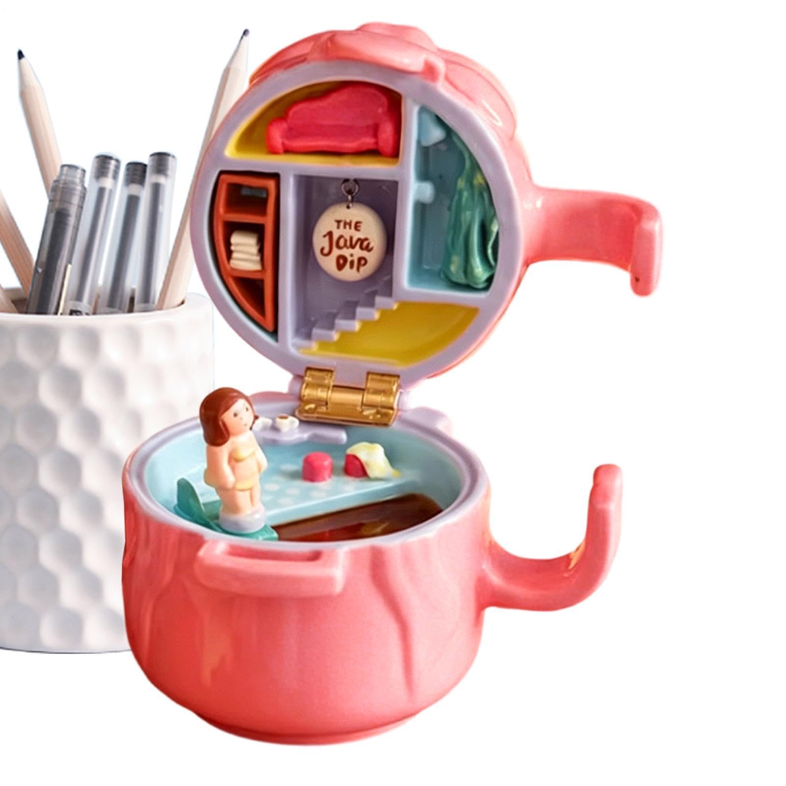 Petite maison de décoration en résine avec couvercle forme tasse portable