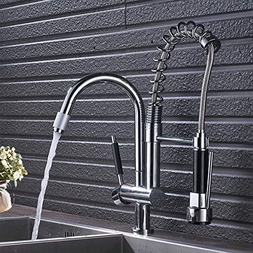 Classical Style Chrome Spring Pull Down Sprayer Single Kitchen Faucet Double Handle Faucet Free Hands Faucets Kitchen Mixers