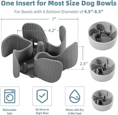 Miniatura 5 de Jaoul Cuencos para perros de alimentación lenta con ventosas de pulpo para perros pequeños, medianos y grandes (canaleta, gris)