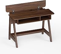 Vista 9 de Tangkula Escritorio de mediados de siglo con cubos de almacenamiento y compartimento oculto, escritorio de computadora, mesa de tocador