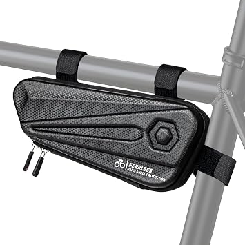 Bike Frame Bag 1.5L, EVA Hard Shell Bicycle Triangle Bag with Carbon Texture, Top Tube Cycling Storage Pouch with Reflective Logo and Side Zipper for MTB Road Bike