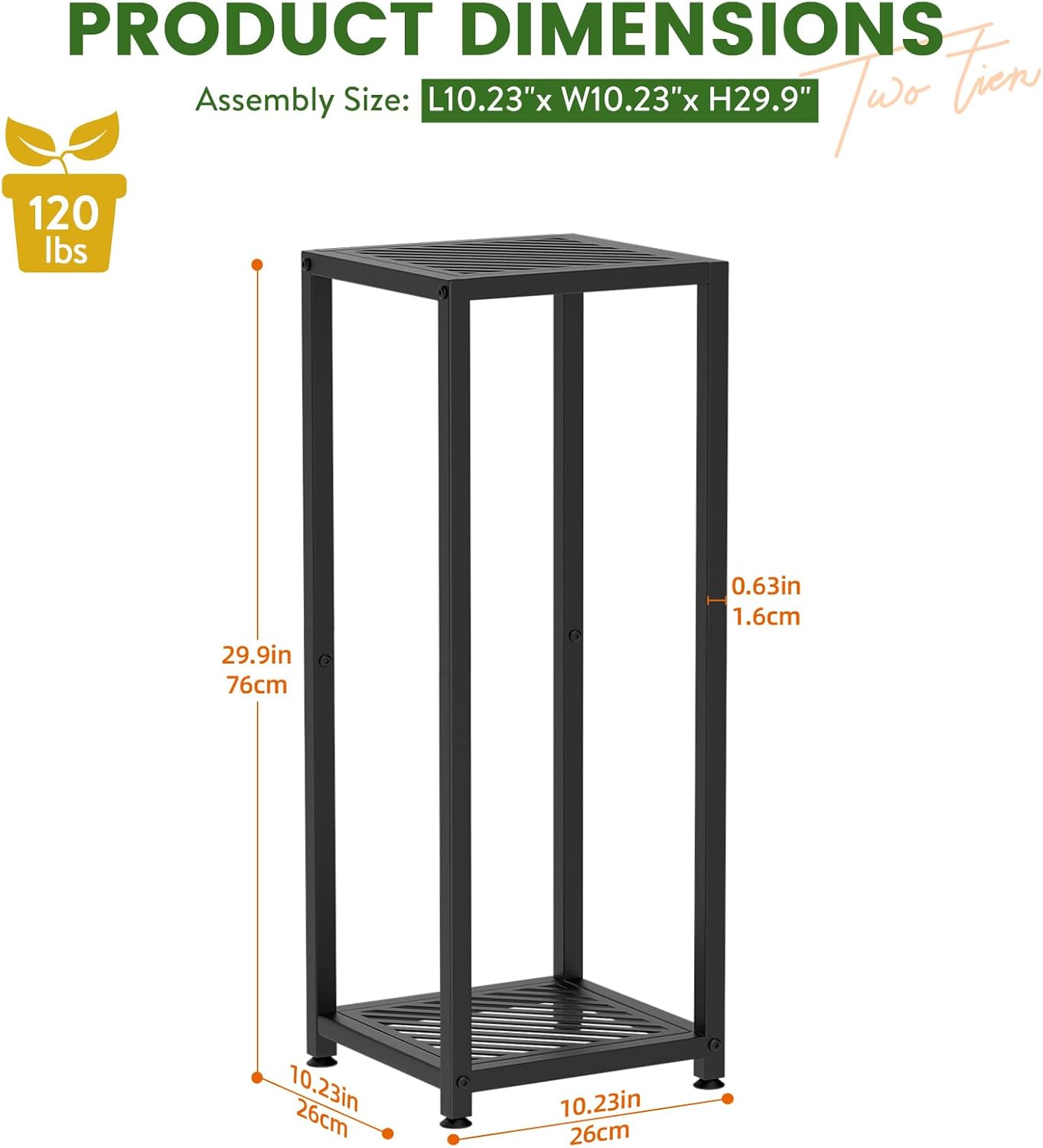 TOSKING Tall Plant Stand Indoor – 2-Tier Modern Metal Shelf, 30" Height & 200 LBS Capacity, Heavy Duty for Living Room, Balcony, Garden (Black)