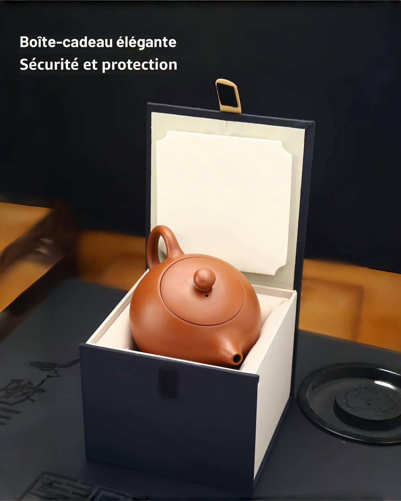 Théière Chinoise en Argile 400 ML, Yixing Zisha Xishi Théières, Theiere Terre Cuite, Faite à la Main Bouilloire en Argile Kung Fu avec Boîte et Torchon