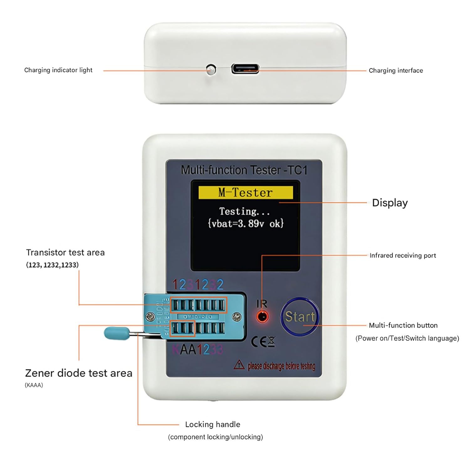 Digital Multifunctional Component Tester with Auto Shutdown and MOSFET IGBT Testing Capability Rechargeable Battery Semiconductor Tester