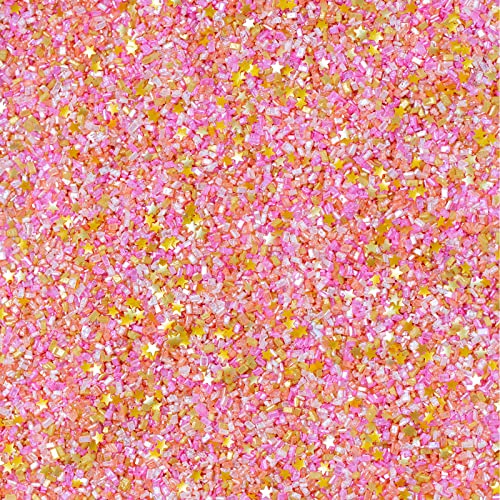 Fancy Sprinkles Tequila Sunrise Fancy Sugar, Sparkly Sugar Crystals And Edible Glitter Stars, Pink & Coral Mulit-Colored Blend, For Baking, Dessert Decorating, And Cocktails (0.5C) #TOP2