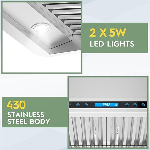 Miniatura 5 de Campana extractora debajo del gabinete de 30 pulgadas, ventilación de acero inoxidable de 600 CFM con filtros permanentes, control remoto táctil y 2