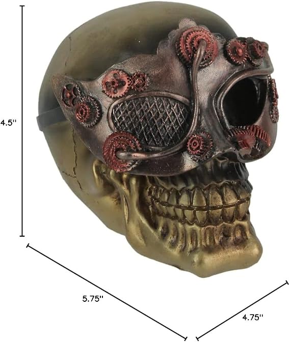 Everspring Skull Sculpture 5.75 Inch Steampunk Masquerade, Bronze Resin