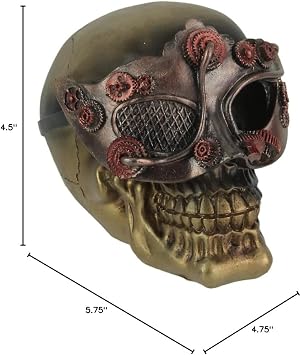 Everspring Skull Sculpture 5.75 Inch Steampunk Masquerade, Bronze Resin