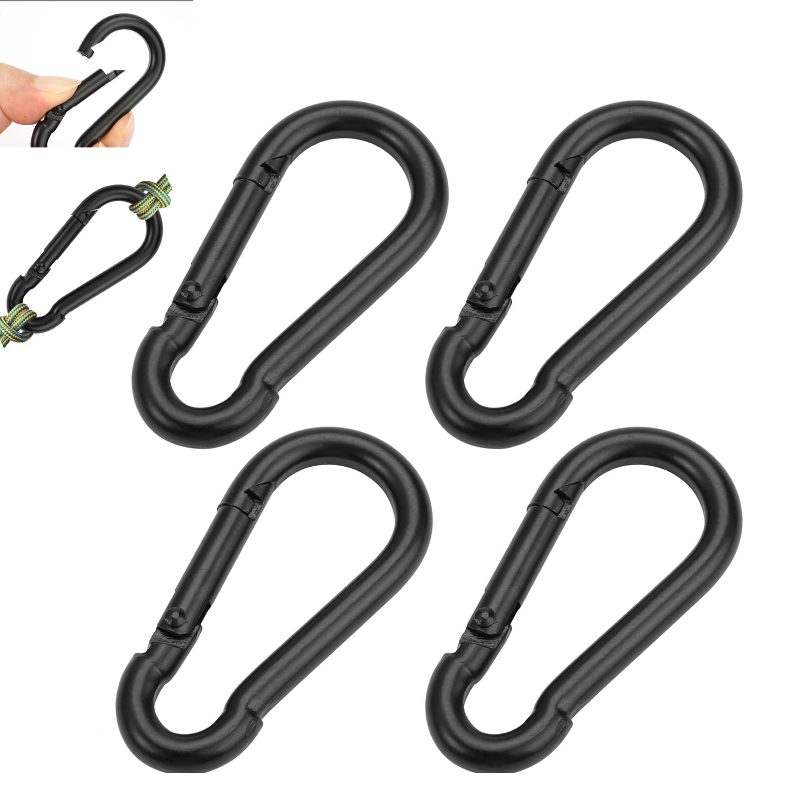 Mousqueton Petit Noir 6 x 2.8cm Acier Inoxydable 4 Pièces Camping Randonnée
