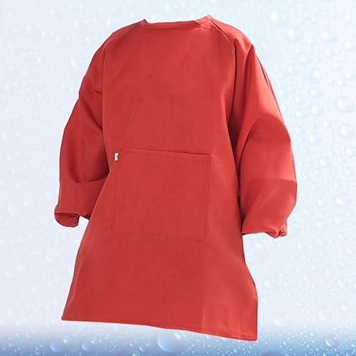 Miniatura 7 de Wakauto Long Sleeve Painting Smock Apron Crimson Art Coat Cover with Adjustable Closure Stain-resistant Clothes Protector for Drawing and Crafting