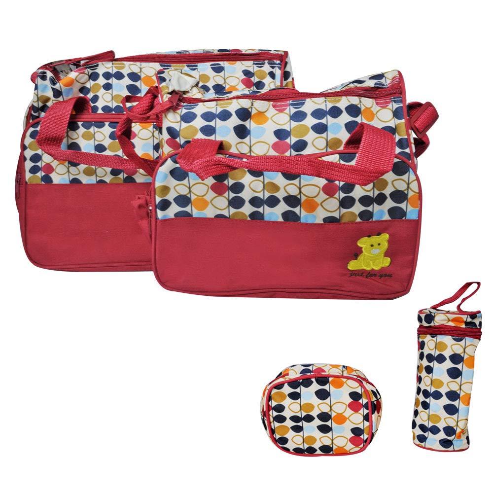 EZ Life Baby Diaper Bag Kit - Multicolor Leaves (Set of 5) - Waterproof - Nylon - Maroon-image-38