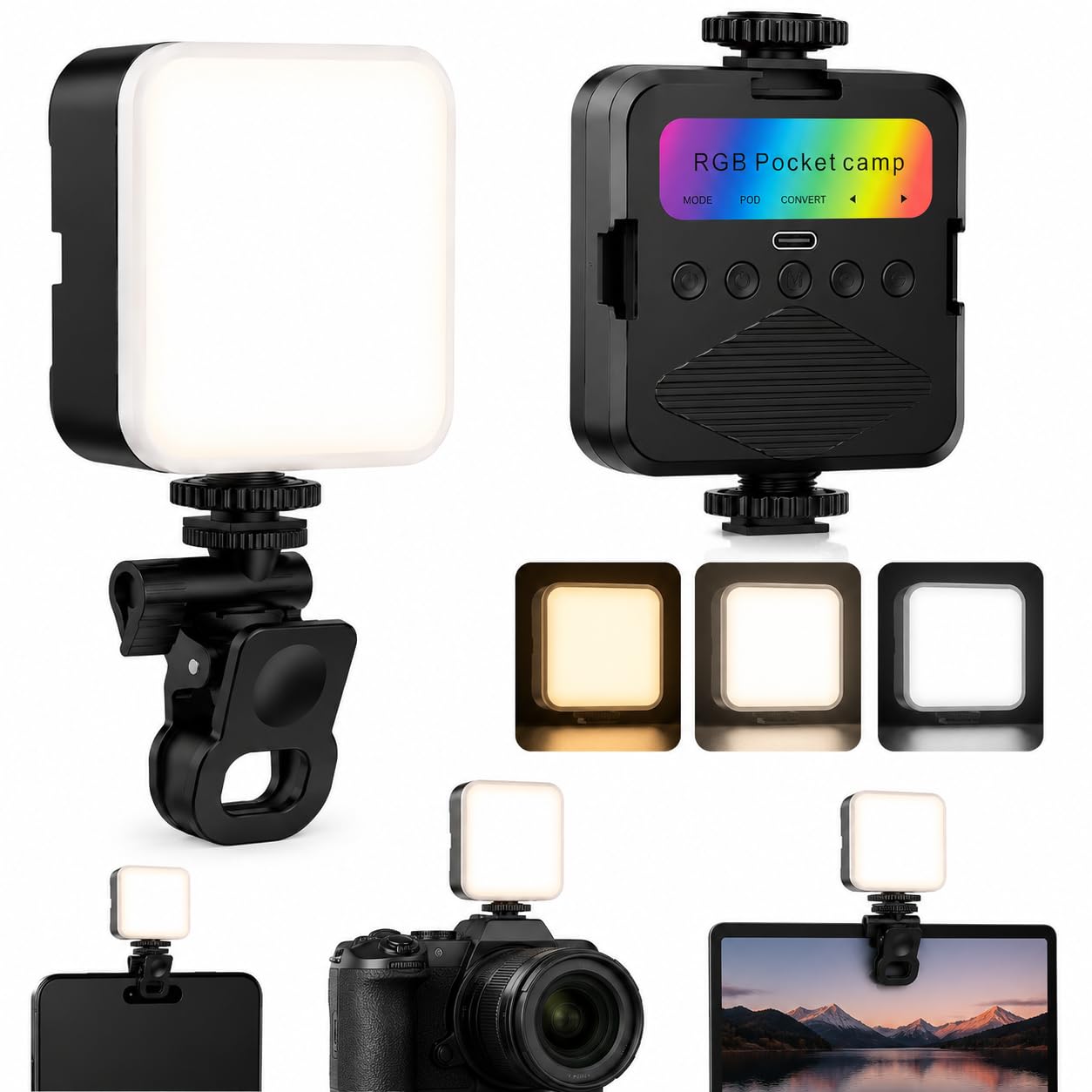 Rechargeable LED Pocket Video Light with Clip, Dimmable Selfie & Photography Fill Light, Type-C Charging, 3200K-6500K Adjustable Brightness for Mobile, Tablet, Laptop, DSLR Camera-picture-17
