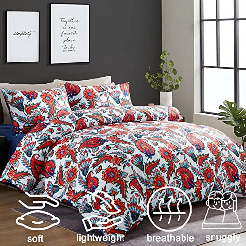 Morromorn Floral Duvet Cover Queen 3 Pcs Comforter Bedding Set Cute Aesthetic Shabby Chic Soft Snuggly For Bed Red Orange (Paisley Flower, Full/Queen) #TOP2