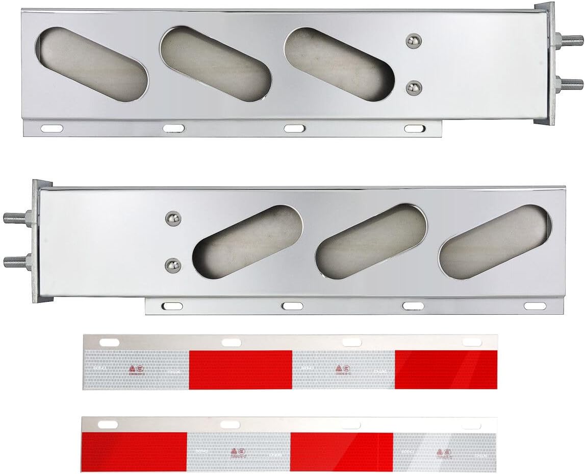 Chrome Mud Flap Hanger with Light Cut-outs Spring Loaded 2.5" Bolt Spacing.With Reflective Plate.