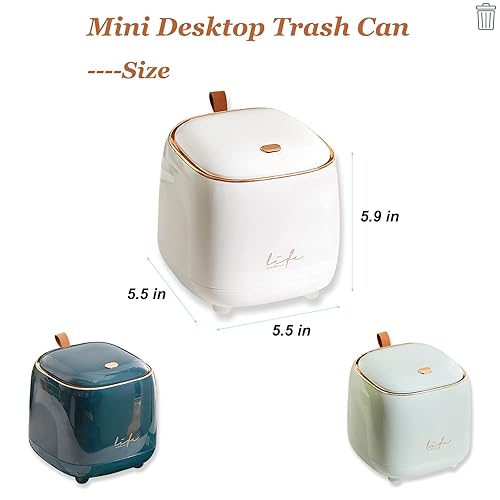 Miniatura 5 de Mini bote de basura para encimera con 3 rollos de bolsas de basura, bote de basura con tapa tipo prensa, papelera de escritorio aplicable para