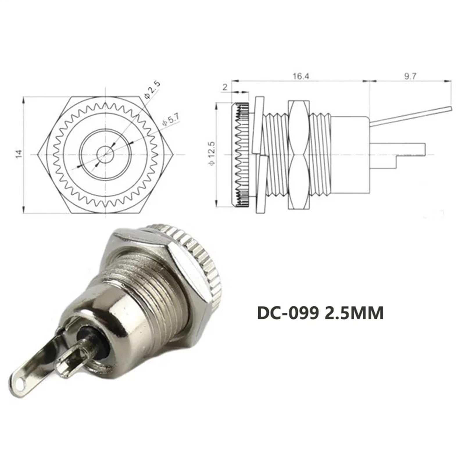 Jack di alimentazione CC, 50 pezzi, presa jack femmina per montaggio a pannello, 5,5 x 2,1 5,5 x 2,5 mm, per audio auto, laptop, lettori MP3 (2,5 mm oro con tappo)