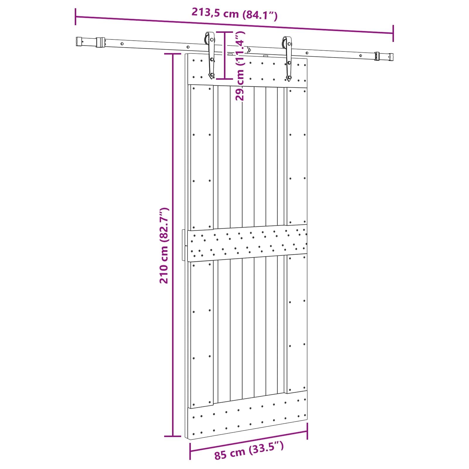 NARVIK - Porta scorrevole in legno di pino massiccio con sistema a binari, 85 x 210 cm, porta salvaspazio per interni