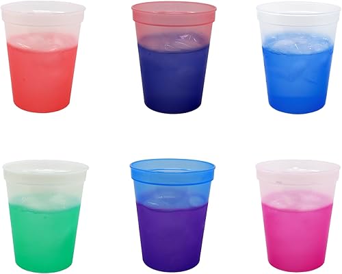 Miniatura 3 de Rolling Sands Vasos de plástico reutilizables para estadio de 16 onzas con tapas paquete de 6 vasos que cambian de color hechos en Estados Unidos