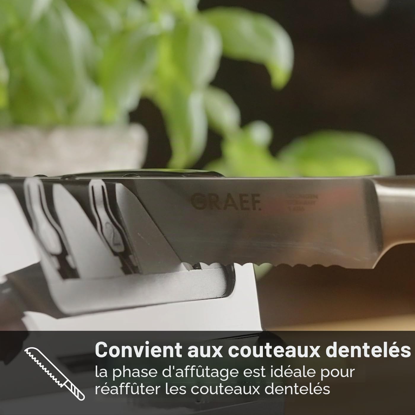 GRAEF CX125 – Aiguiseur électrique 3 phases, angle 15°, revêtement diamanté, pour couteaux de cuisine, chasse, pro et à lame crantée, résultats ultra-tranchants – Noir