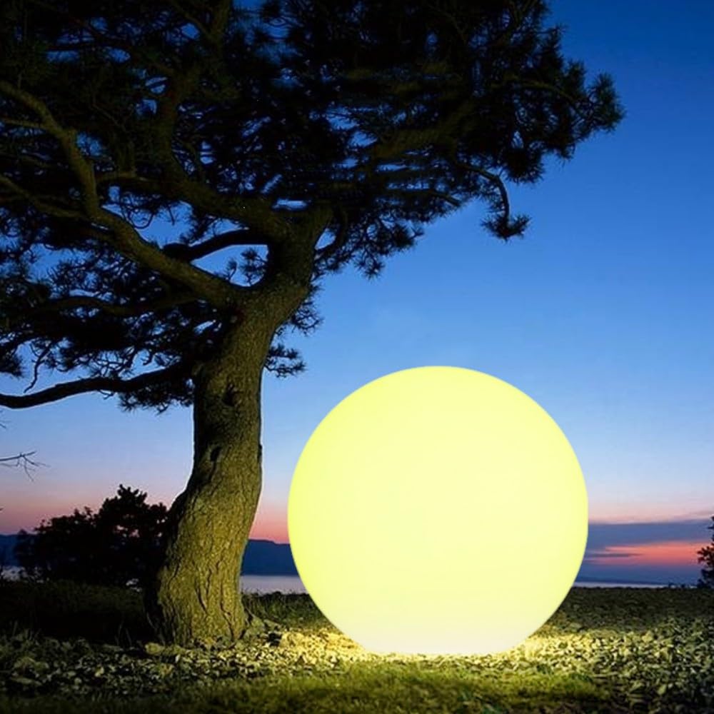 Luz LED de bola de jardín Recharable, lámpara impermeable para patio al aire libre para paisaje y decoración del hogar, iluminación de 35 cm (1 unidad)
