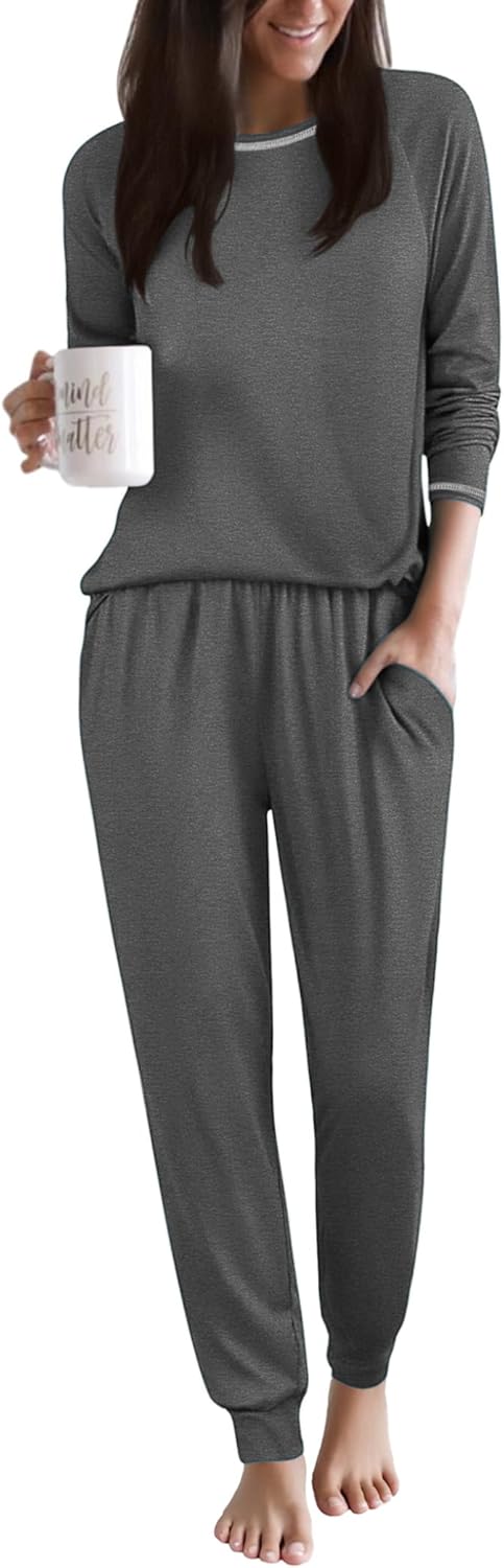 Ekouaer Women Pajama Sets 2 Piece Long Sleeves and Joggers Sleepwear Set Soft Pjs Lounge Set with Pockets