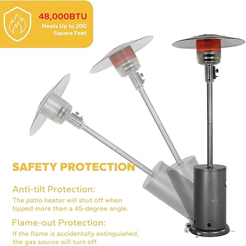 Miniatura 2 de Wonder Comfort Calentador de propano para patio al aire libre de 48,000 BTU con mesa y rueda, cubo de puerta abierta, quemador de acero inoxidable,