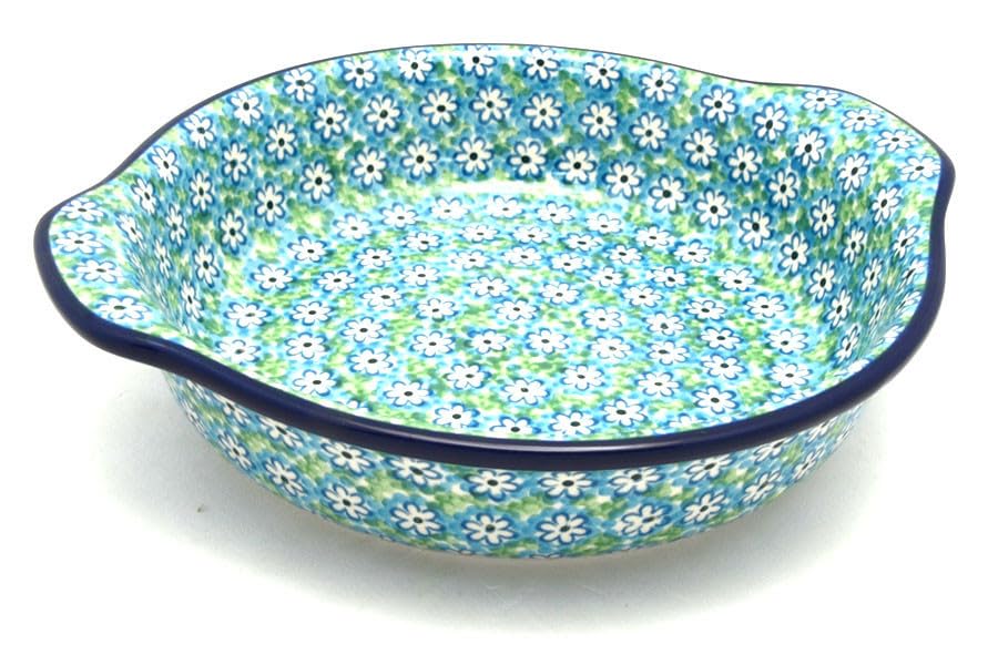 Polish Pottery Baker rond avec poignées de taille moyenne couleur vert citron