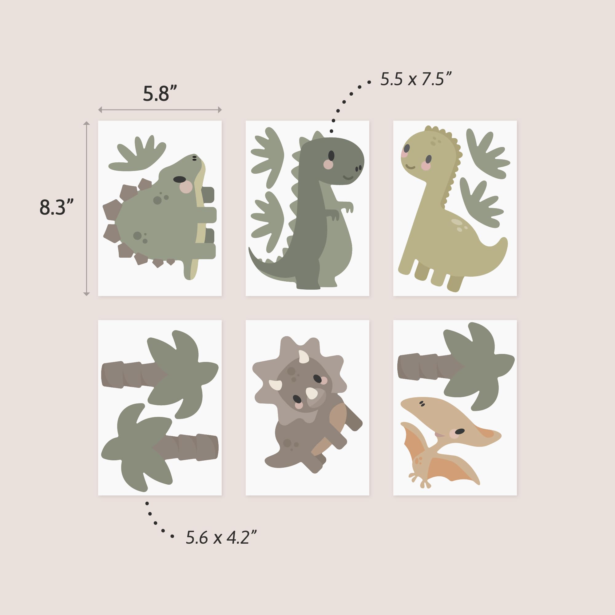 Teddylabels - Naklejki ścienne do pokoju dziecięcego Pokój dziecięcy Przedszkole Sypialnia dziecięca - Samoprzylepne naklejki ścienne wielokrotnego użytku - Dinozaury (rozmiar: 19 cm x 14 cm)
