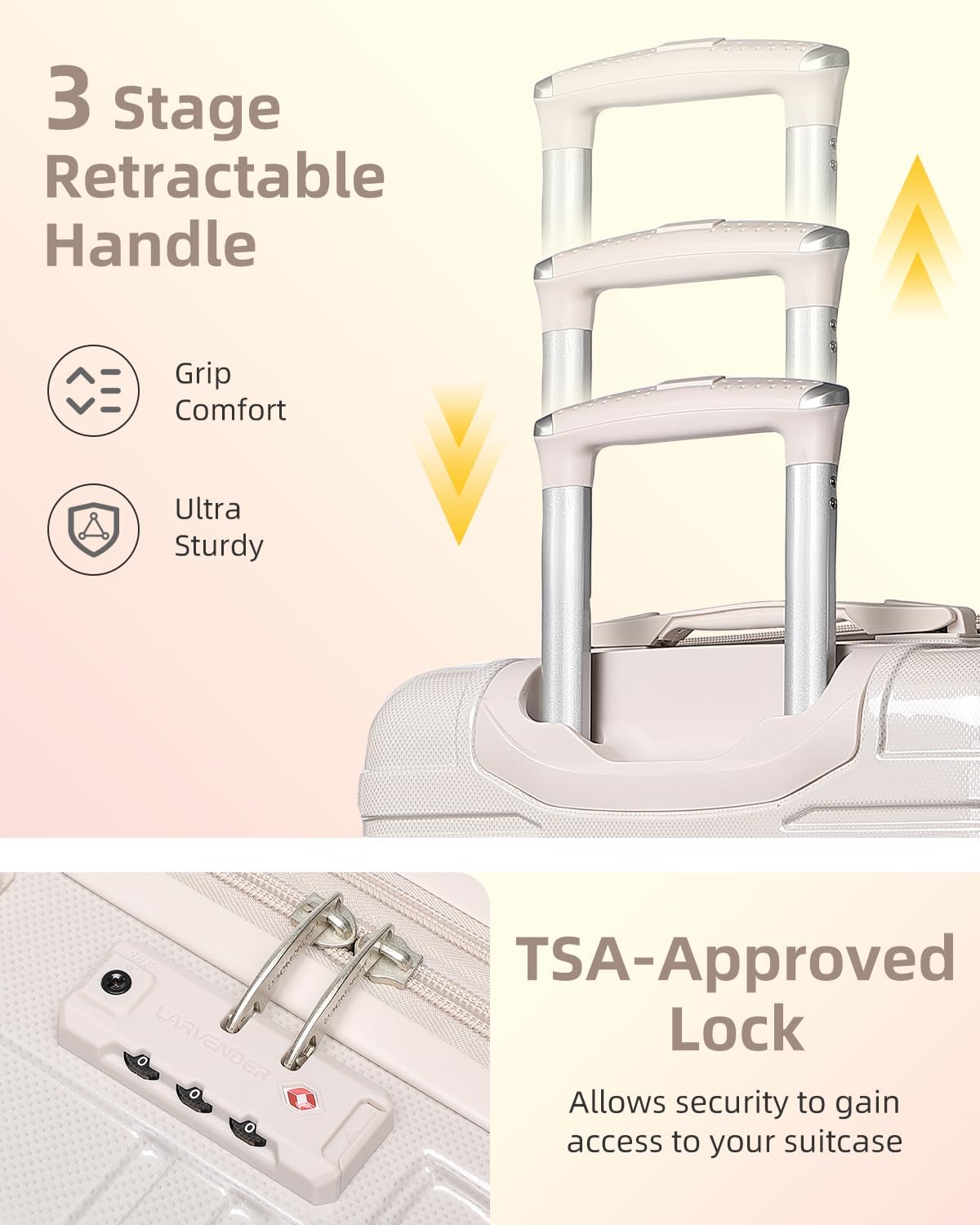 LARVENDER Carry on Luggage 22x14x9 Airline Approved, 20 Inch Hardside Suitcase with Wheels TSA Lock, PC+ABS Lightweight Travel Luggage Sets for Women, Glossy Champagne, 3 Piece Set - Image 2