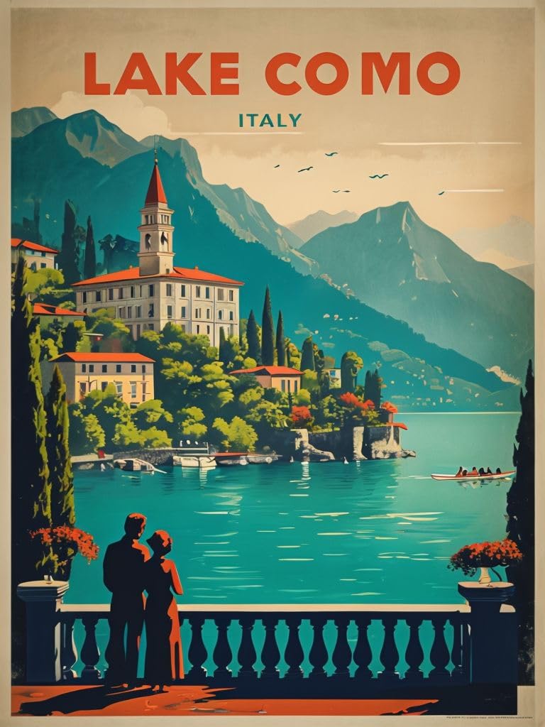 Vintage Cities Lake Como Italy Print Poster Wall Art Picture A4