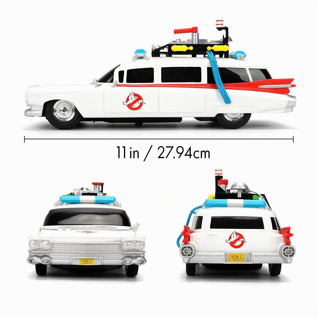 Jada, Radio Control Cazafantasmas Ecto-1 Escala 1:16, Coche radiocontrol 29 cm con 2 Canales 2,4 GHz, función Turbo, Movimiento en Todas direcciones, Carga USB, +6 años (9336139314R00)