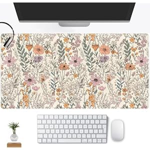 Alfombrilla de mouse para juegos de flores salvajes, bonita alfombrilla de mouse con diseño floral, protector completo de escritorio, decoración estética de escritorio 31.5 x 15.75 pulgadas