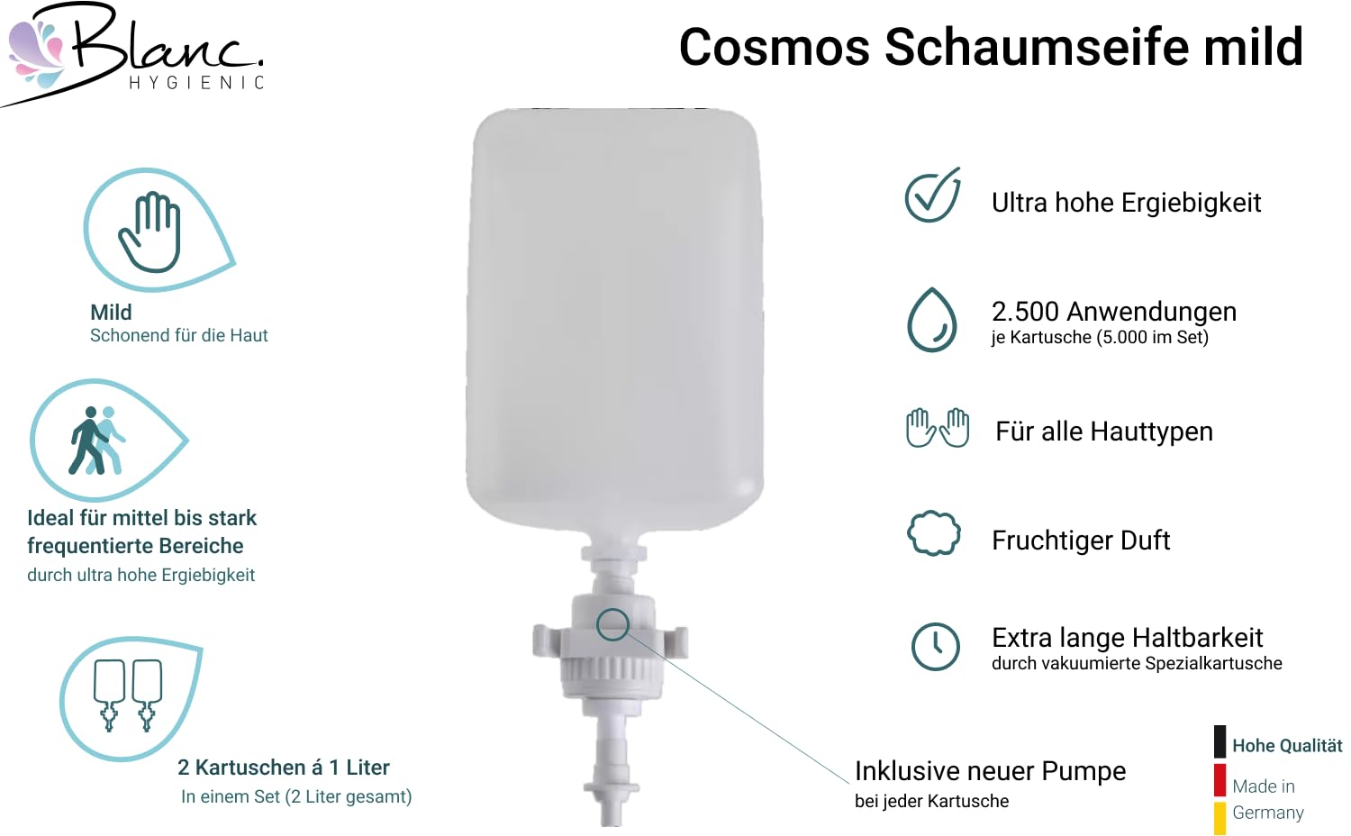 Set: Jabón Sensor Blanc Cosmos Varios. Colores + 6 x de 1 L ESPUMA Jabón Mild – del Juego, Weiß