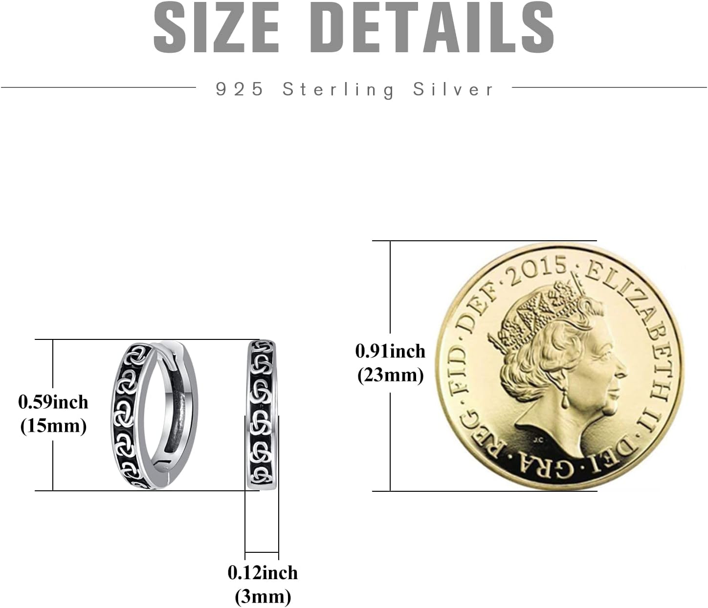 Mens Celtic Hoops Earrings - 925 Sterling Silver, Black Sleeper Earrings for Men & Women - Birthday Gifts - Image 6