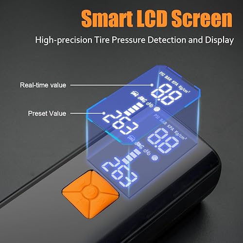 Miniatura 5 de Inflador de neumáticos, compresor de aire portátil, inflador de neumáticos inalámbrico de 150 PSI con medidor de presión LCD digital, bomba de aire