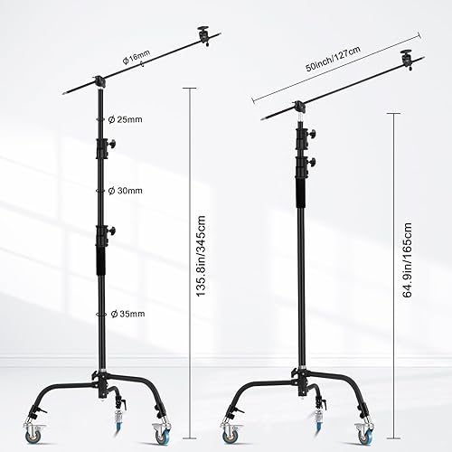 Miniatura 4 de Soporte en C resistente de 10.8 pies con brazo de brazo de sujeción de 4.2 pies  50.4in, ruedas, para estudio de fotografía, reflector de video,