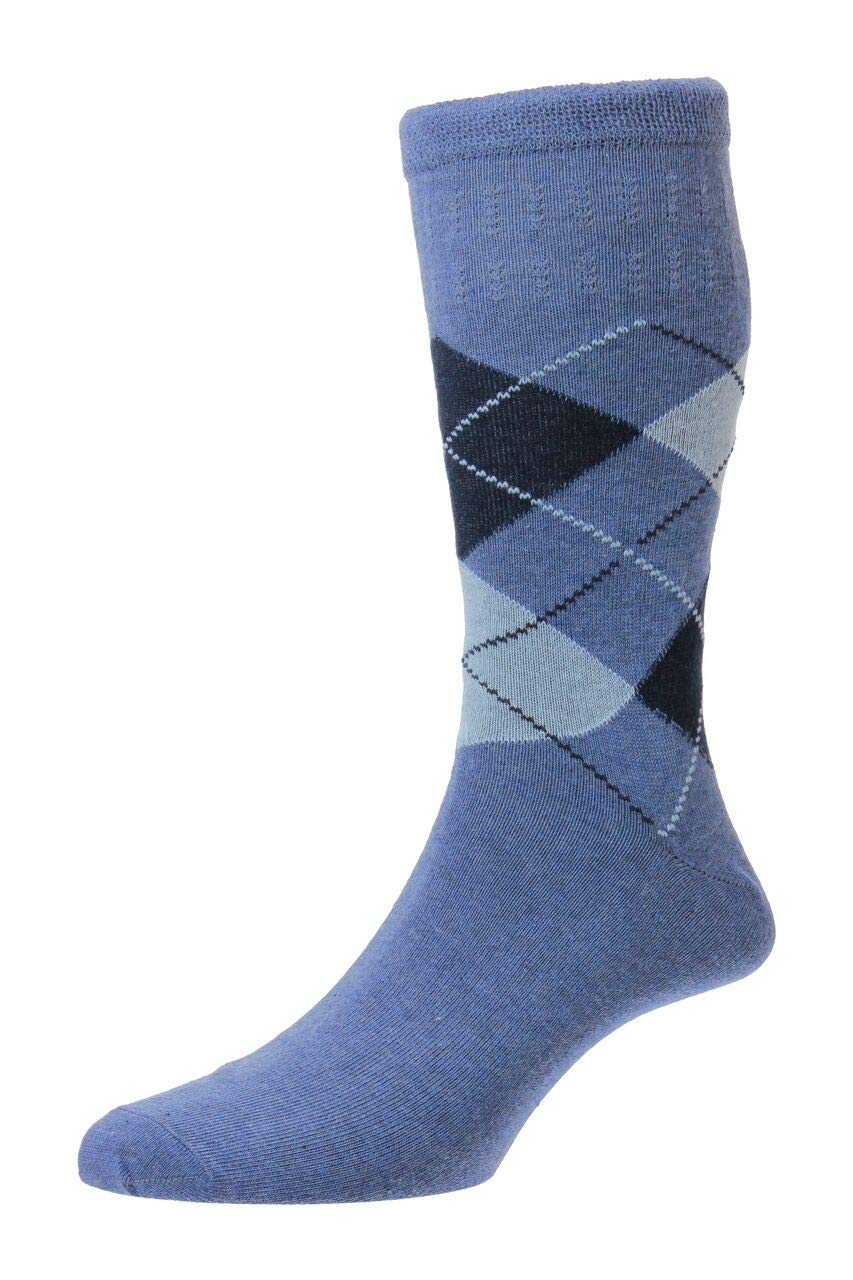 Hj Hall Men's Denim Argyle Cotton Softop Socks Hj89 Non Elastic 6-11
