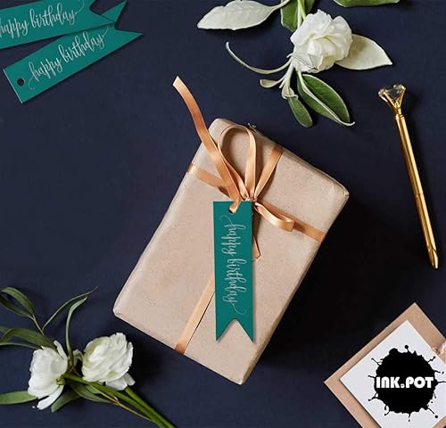 Miniatura 35 de Etiquetas de papel para colgar con texto en inglés «Happy Birthday», 100 unidades Azul,Aqua Blue,Negro -,azul, cerceta (Dark Teal Blue),Rosa