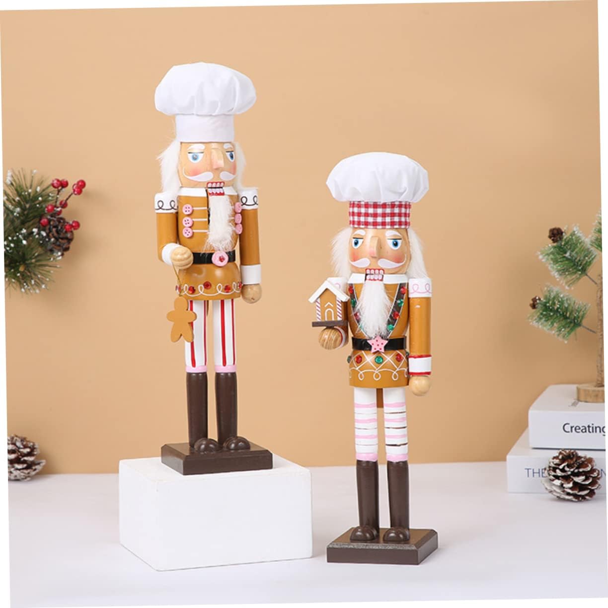 Luxshiny Wooden Christmas Nutcracker Ornament Chef Gingerbread Man Figure Xmas Decor for Home Desktop Holiday Festive Tabletop Decoration