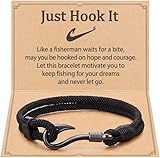Vurotry Fishing Bracelet for Men Fish Hook Bracelet Just Hook It Inspirational Rope Weaving Bracelets Sports Style Fashion Jewelry accessories for Fishermen/Dreamchasers (black)