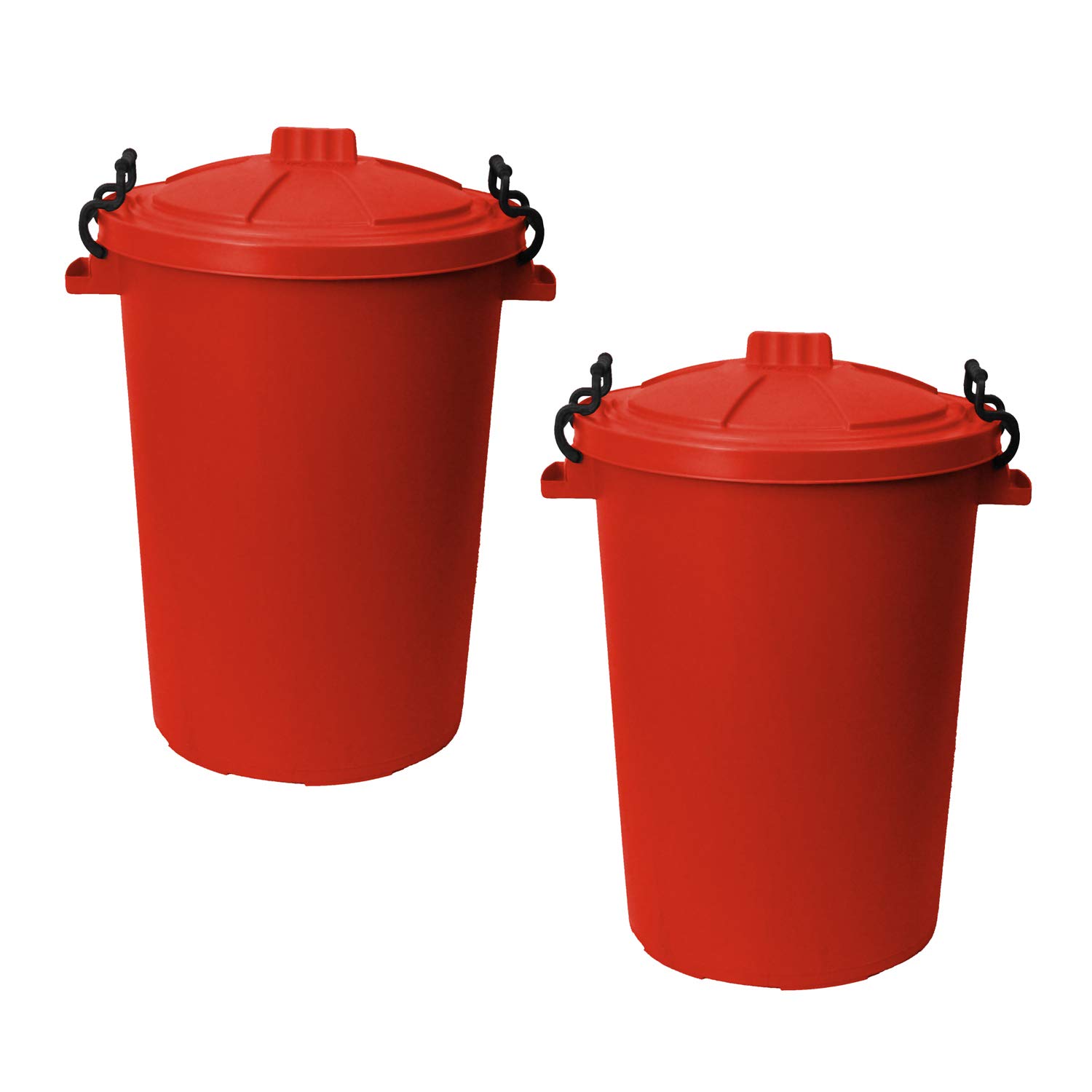 50L 50 Litre Heavy Duty Plastic Clip Lock Lid Bin - RED, Set of 2 - for Indoor or Outdoor Use for Collection of Rubbish, Waste or Storage of Animal Feed.