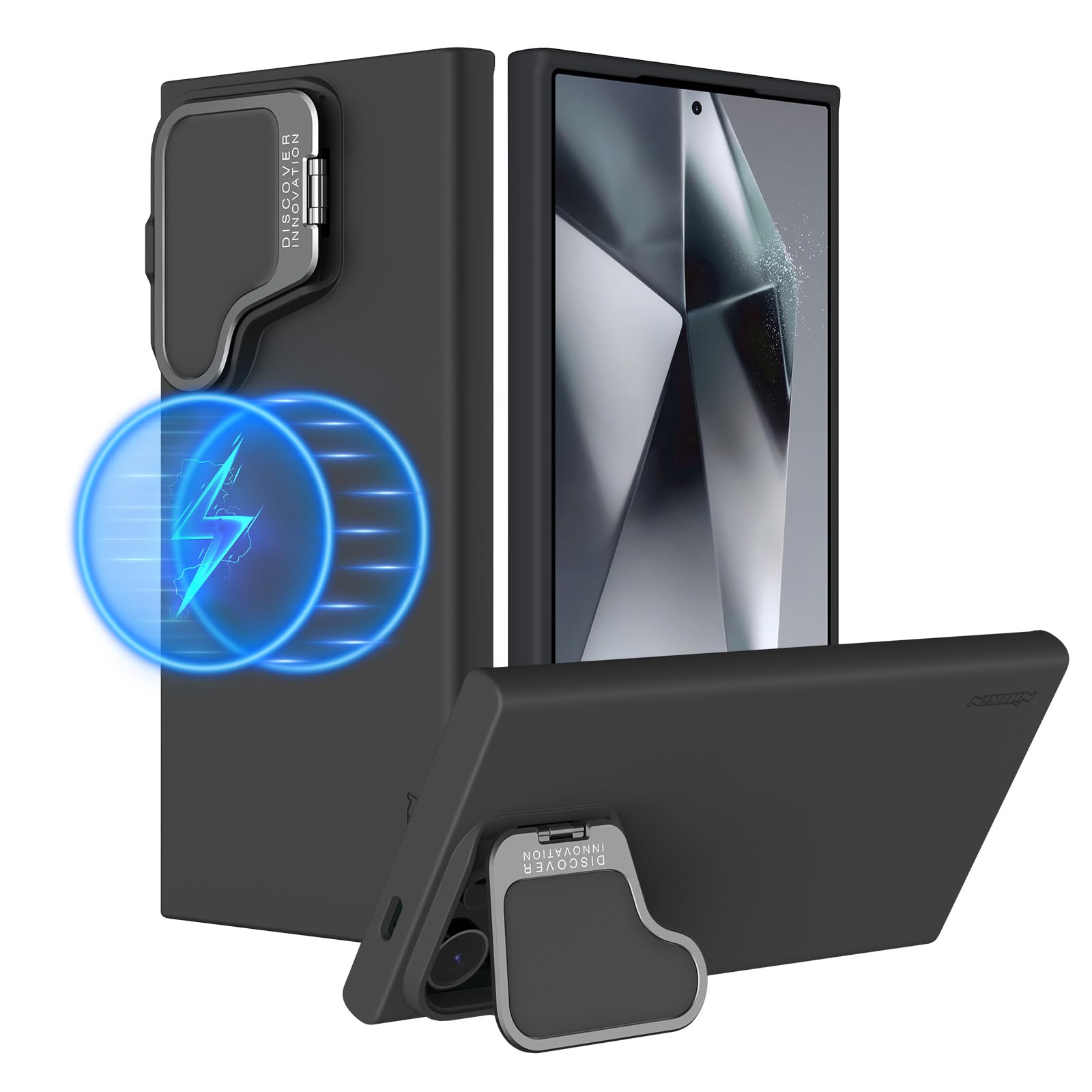 Nillkin Magnetic & Camera Stand for Samsung Galaxy S24 Ultra Case, Compatible with MagSafe, Silicone Case with Upgrade Camera Cover, Built-in KicStand