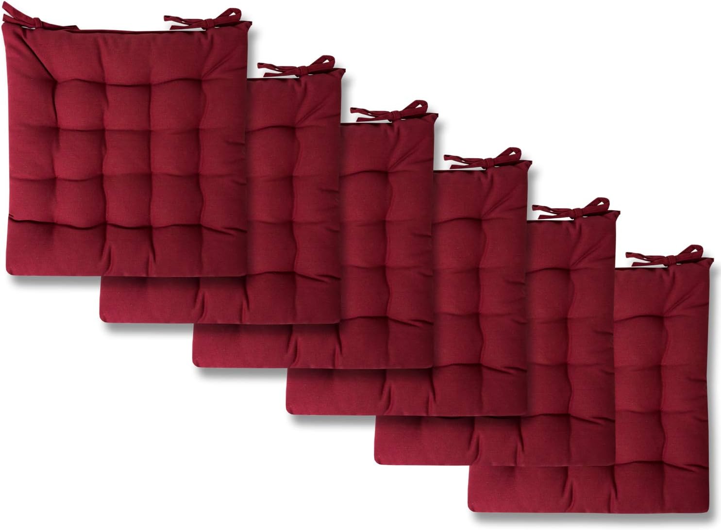 Sweet Home Collection Chair Cushion Seat Pads Indoor/Outdoor Printed Tufted Design Soft and Comfortable Covers for Dining Rooms Patio with Ties for Non Slip, 6 Count (Pack of 1), Burgundy Red