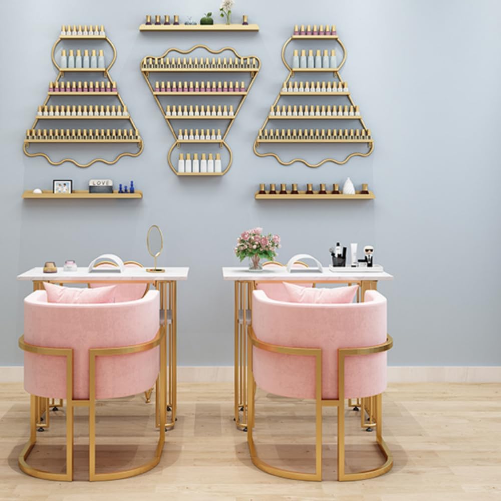Metal Wall Mounted Nail Polish Racks - Stylish Cosmetic Display Case, Lipstick & Perfume Wall Shelf, Essential Oil Organizer for Bottles in Salon Spa Shop (Gold)