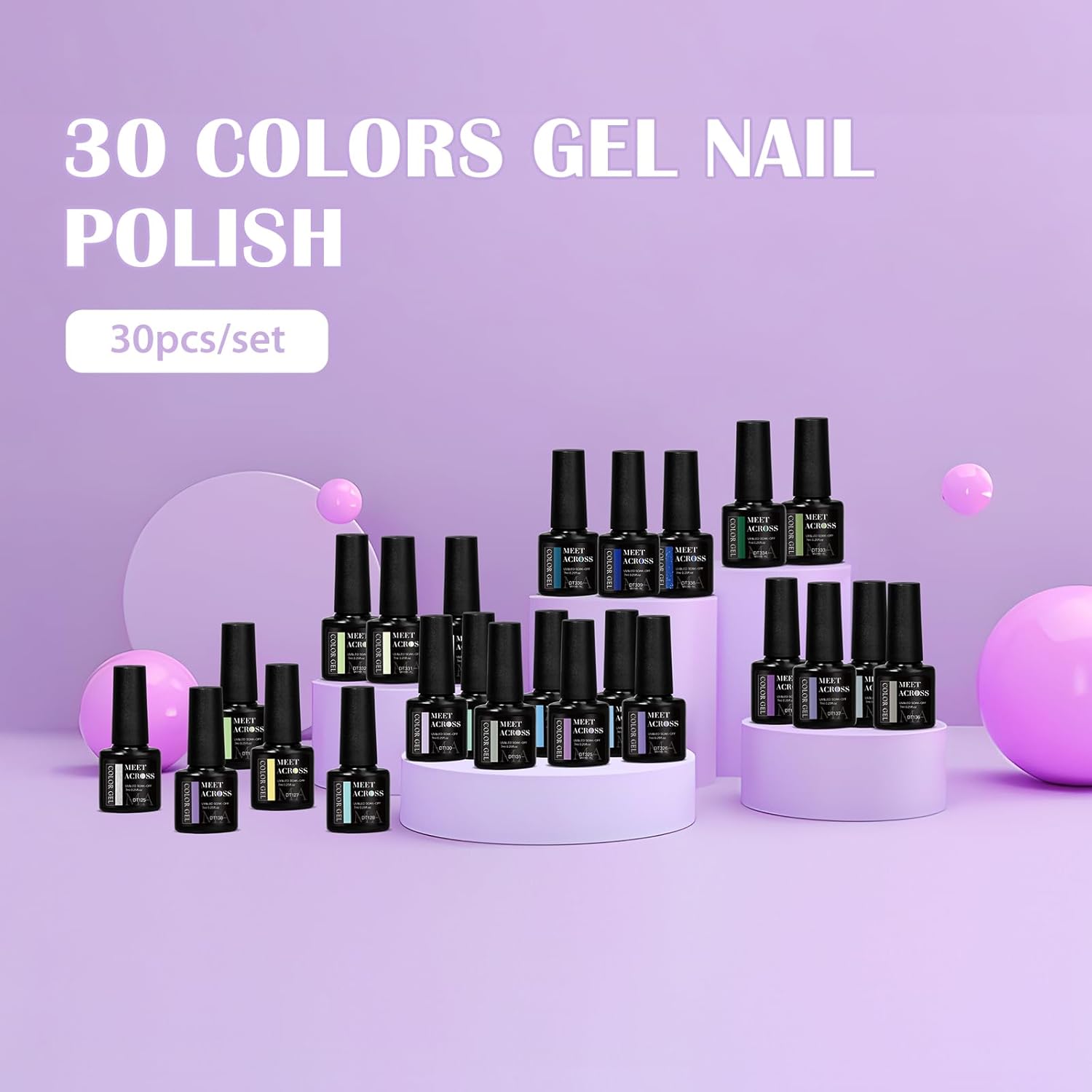 MEET ACROSS 30 PCS Gel Nail Polish Set, Purple Blue Green Gold Silver Yellow Nail Polish Kit Sage Forest Emerald Green Navy Lavender Soak Off Nail Art Salon DIY Gift Women