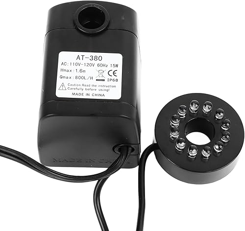 Mini sumergible, bomba de fuente de 15 W 264 GPH con 12 luces LED coloridas para estanque al aire libre, acuario, característica de agua, jardines