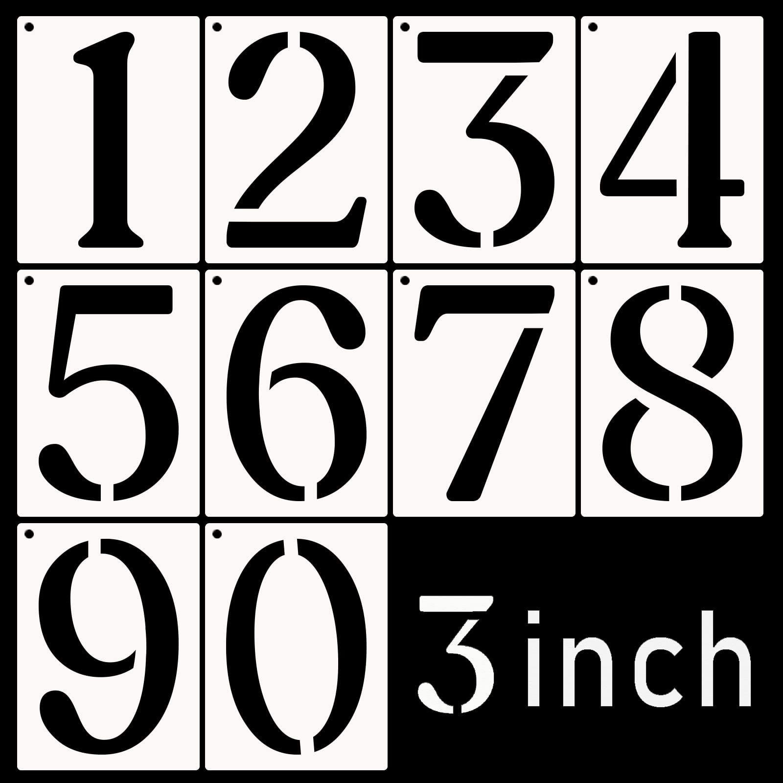 10Pcs 3 Inch Number Stencils - Reusable Plastic Address Stencils For Painting On Wood, Doors, Mailboxes & Crafts